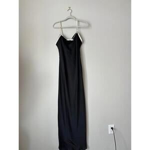 A & F black satin dress with white bow and straps. Covertable to strapless. — xl